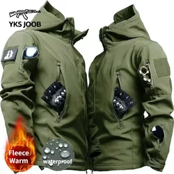 Winter Fleece Waterproof and Warm Men's Jackets Shark Skin Military Tactical Hooded Coat Mens Outdoor Multi Pocket Zipper Jacket