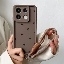 Chic Love Heart Wrist Chain Strap Lanyard Phone Case for Xiaomi Poco m6 Pro5G (JGS1247-Coffee-SS)