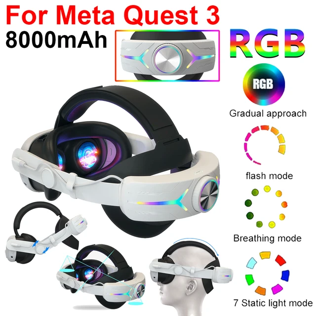 LED RGB Adjustable Head Strap for Meta Quest 3 VR Headset with Battery  8000mAh