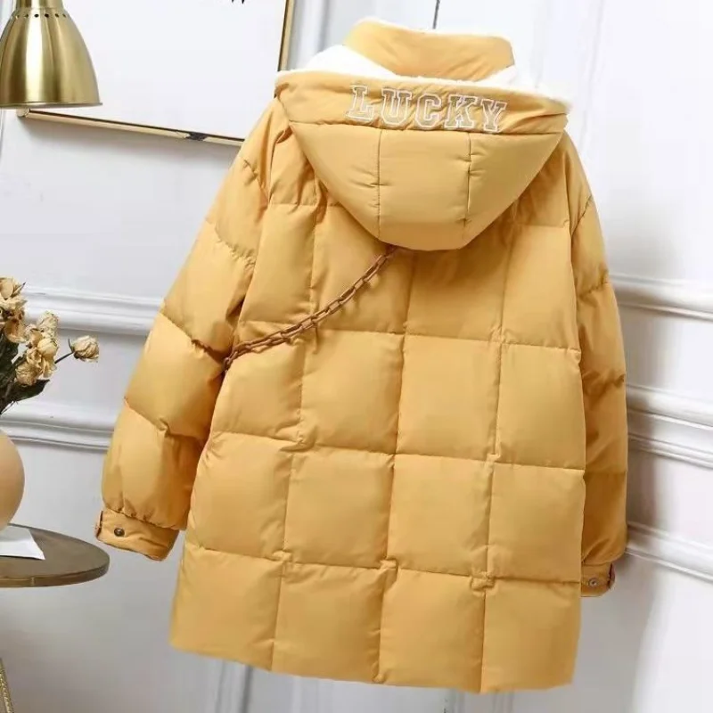 2023 New Winter Cotton Clothing Women Fashion Versatile Length Loose Cotton Jacket Hooded Cotton Cotto Lamb Wooln Jacket