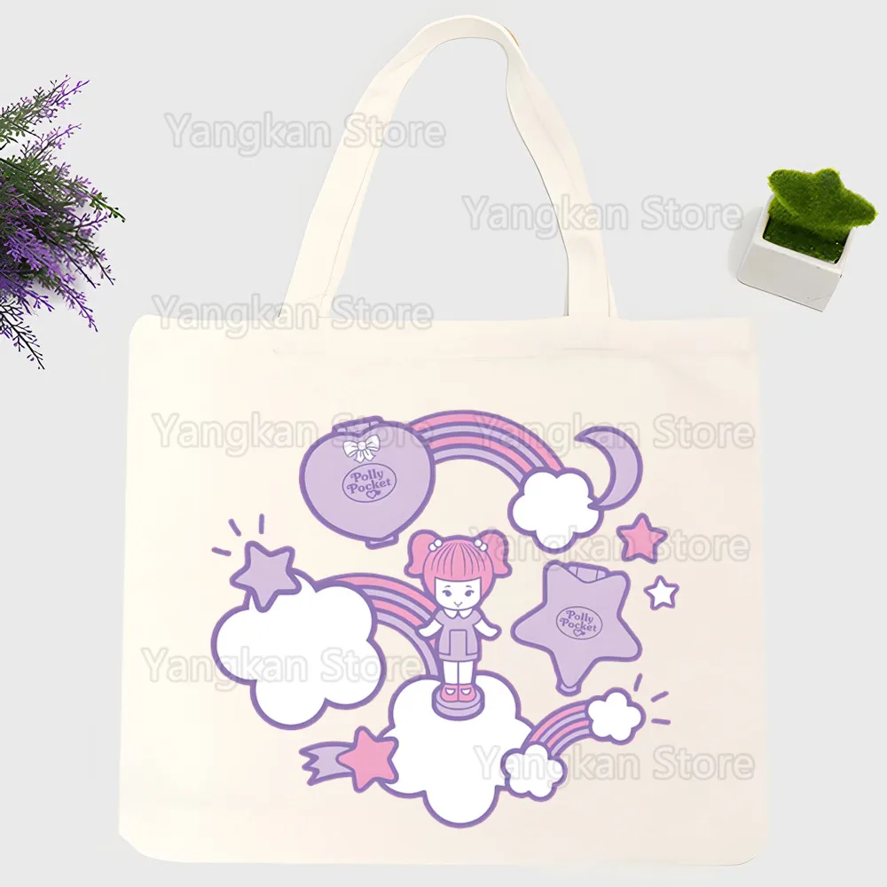 Borsa a tracolla in tela con cartoni animati Polly Pocket Donna Harajuku Divertente borsa shopper ecologica di grande capacità Bolsas De Tela - immagine 4