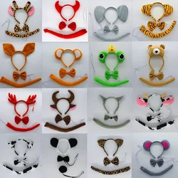 Cartoon Animals Ear Headband Tie Tail  Props Birthday Party Gift Children Cosplay Costume Halloween Frog Lion Cow Milk Giraffe