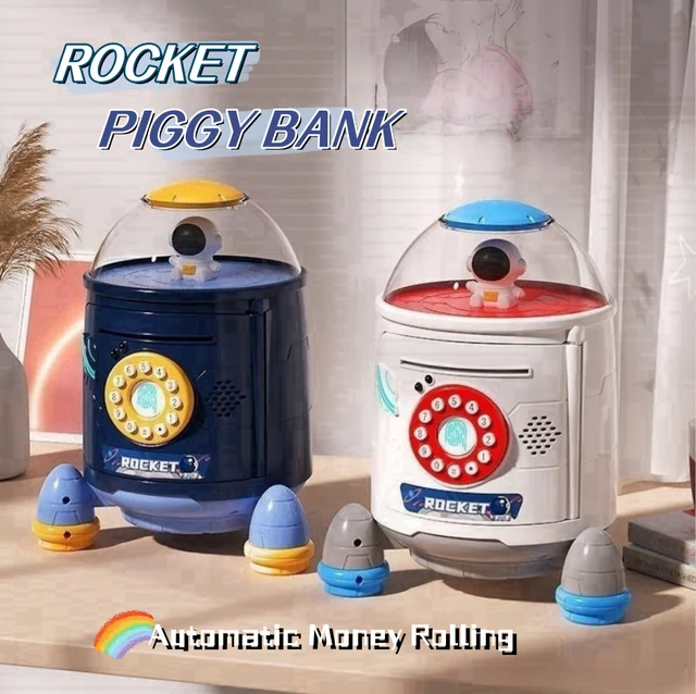 Intelligence Cash Money Box Fingerprint Piggy Bank Rocket ATM For Children Digital Coins Cash Saving Safe Deposit Toys Kids Gift