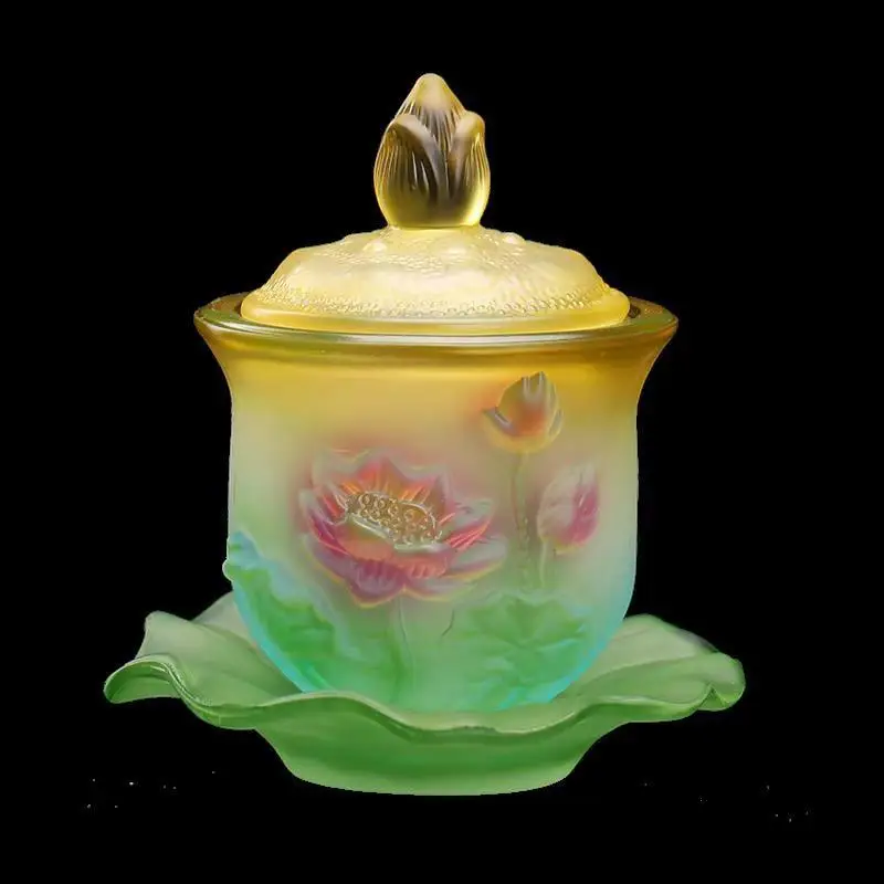 Liuli water cup lotus holy water cup before the Buddha offering cup for the Buddha water cup household tributes cup Guanyin Grea