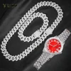 3 pezzi orologio a catena cubana per uomo Hip Hop Miami Curb ghiacciato pavimentato strass rapper collana cubana orologio + braccialetto gioielli 1