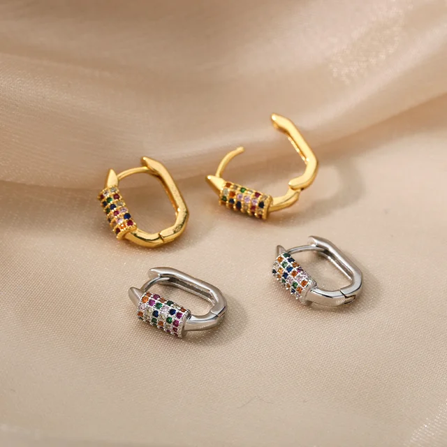 Aesthetic Stainless Steel Hoop Earrings For Women Gold Minimalist Heart Snake Flower Zircon Earring Korean Fashion Jewelry 2022 E2032-3