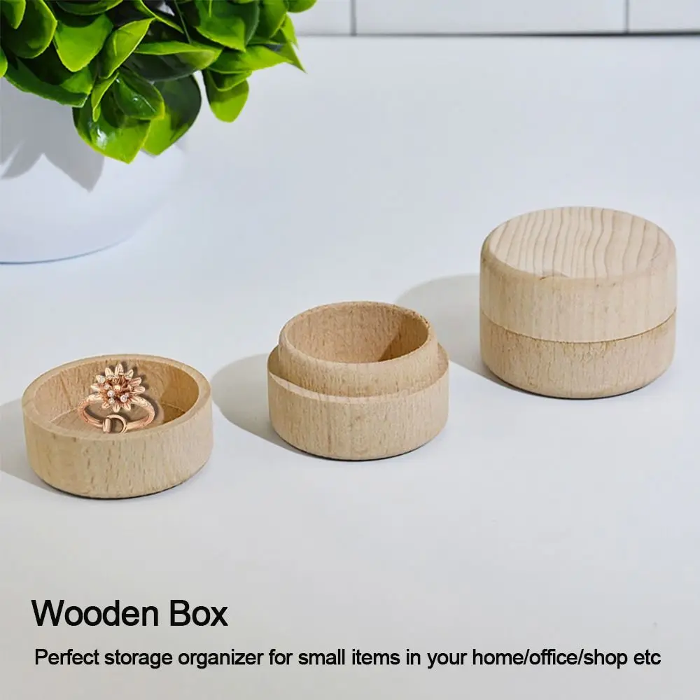 

Wooden Wooden Box Vintage Crafts Handmade Beads Container Round Card Keeper Home Decoration
