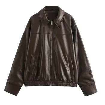 HXAO سترات نسائية مقصوصة من الجلد الصناعي سترة نسائية للخريف بأكمام طويلة سترات منفوخة سوداء موضة سترة ديمي الموسم 2