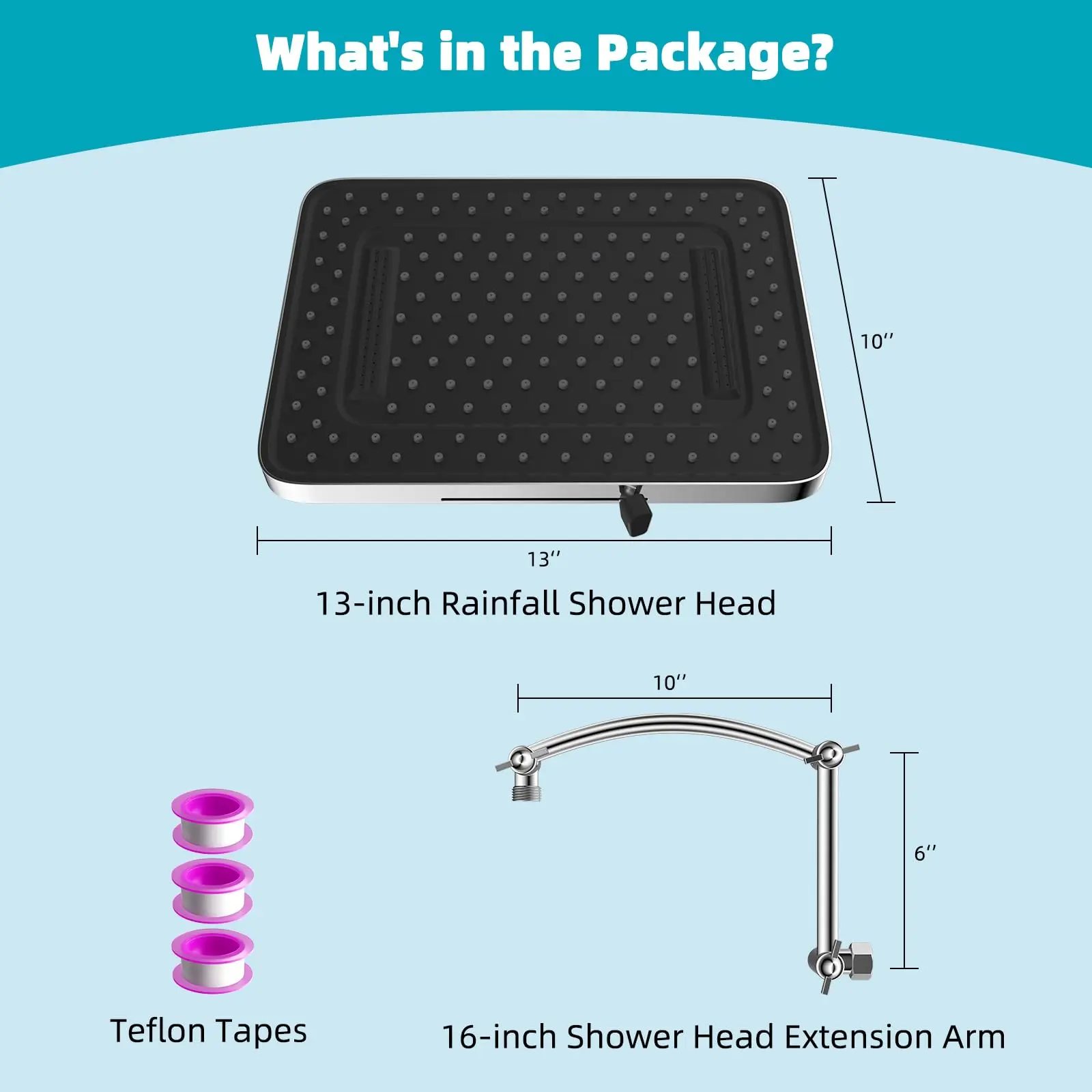 Hibbent Rain Shower Head, 13'' High Pressure Rainfall Square 5 Spray Mode Showerhead with 16" Shower Head Extension Arm 6