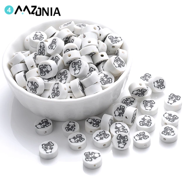 30/50/100pcs Flat Round Little Elephant Clay Beads White Polymer Loose  Spacer Bead For Jewelry Making Diy Bracelet Necklace 10mm - AliExpress