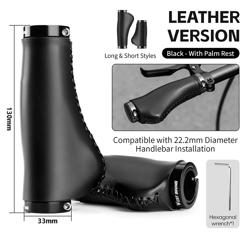 WEST BIKING Ergonomic Hand-Stitched Bike Handlebar Grips for Comfortable Riding