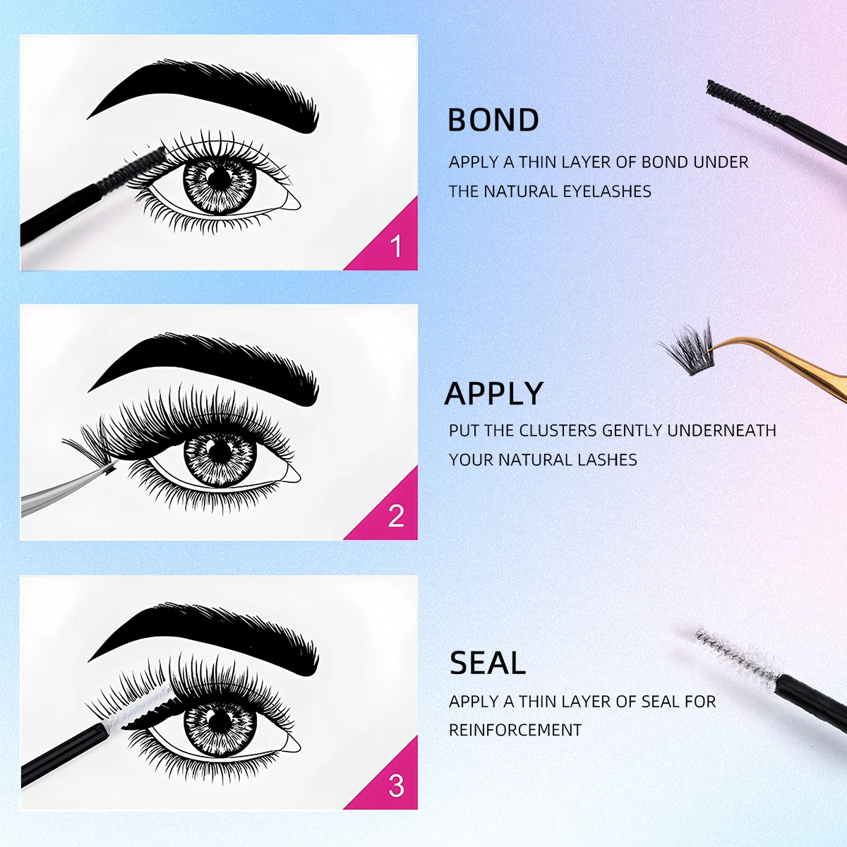 Eyelash Bond and Seal for DIY Lash Clusters Long Lasting Lash Glue Hold 48-72 Hours Waterproof Mascara Wand Makeup eyelash glue