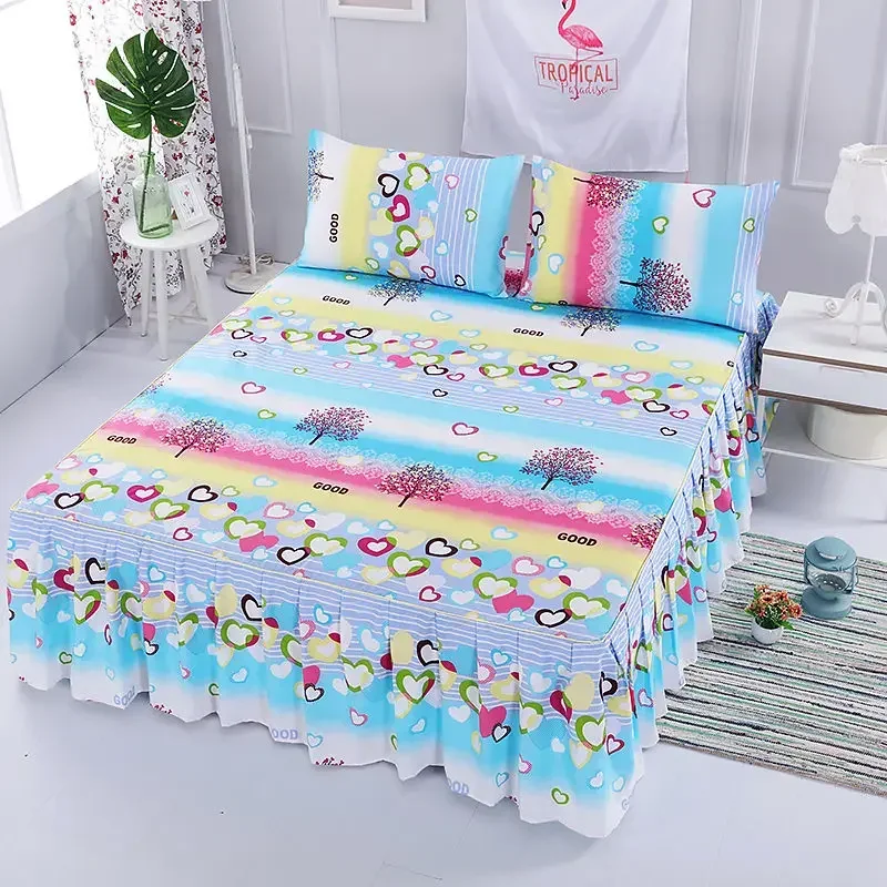 Bed Sheet Set Flower Bedspread - Non-Slip Bed Dress Sheet for King/Queen Size (1.5M/1.8M/2M) Beds Soft Home Bedding Cover 3