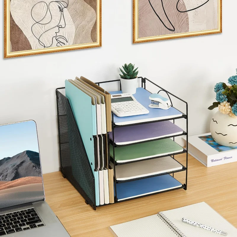Desk Organizers and Accessories, 5-Tier Paper Letter Tray Organizer with File Holder, Desktop Organizer for Office Supplies - 3