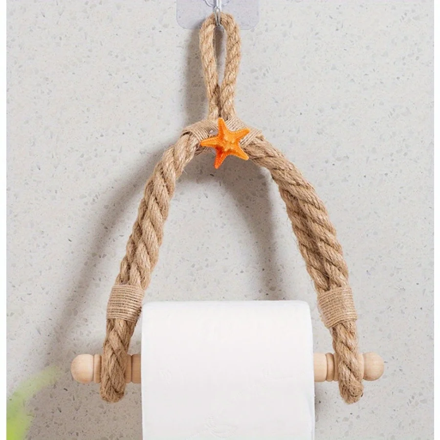 Bathroom Toilet Paper Holder Mediterranean Style Hand-woven Paper Roll Holder Living Room Bedroom Paper Roll Storage Shelf 3