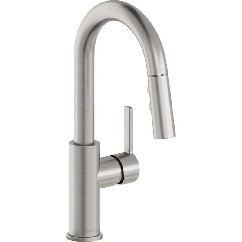 Lustrous Steel Single Hole Bar Faucet with Pull-Down Spray Lever Handle