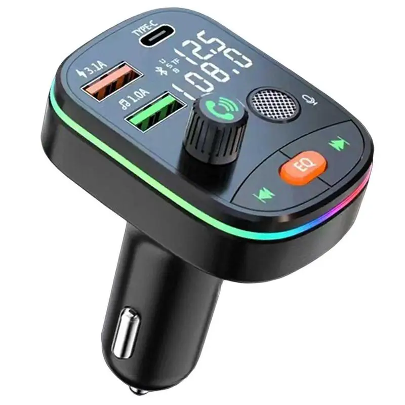 

Автомобильный FM-трансмиттер с Bluetooth, 7-цветная светодиодная подсветка, автомобильный адаптер с QC3.0, зарядкой QC3.0 и умными двойными USB-портами