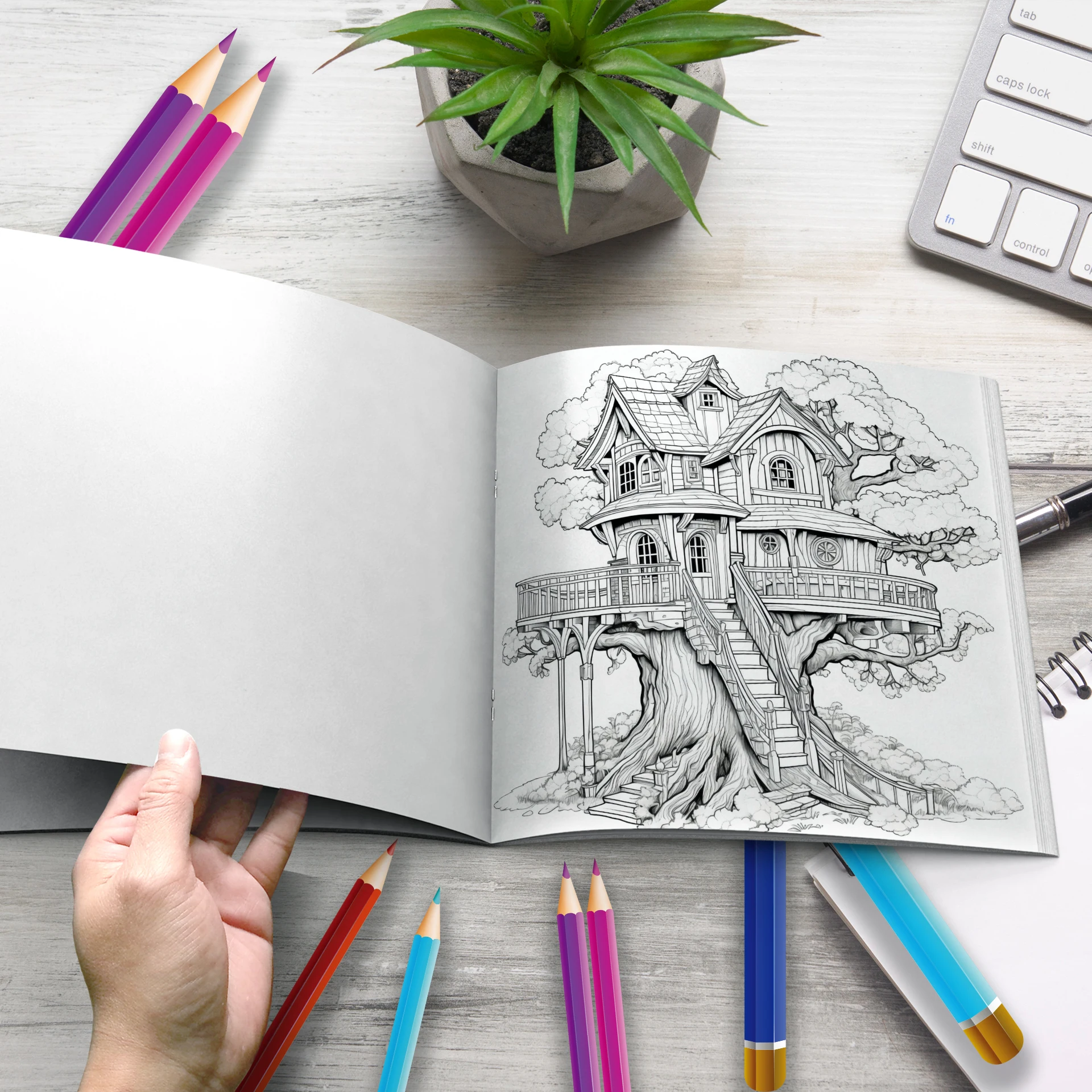 Dream Tree House Coloring Book 20 Page Gift For Birthday Party Relieve Stress Kill Time Graffiti Painting Drawing Art Book 6