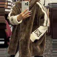 Casual Warm Plush Women's Coat Fashionable Zipper Cardigan With Baton Sleeves Loose Hooded Coat Autumn Winter New Commuting Wear 6