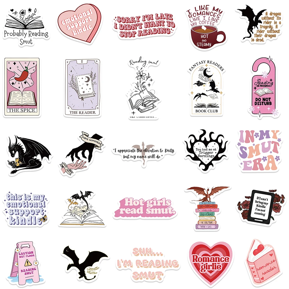 52/102PCS Pink Smutty Romance Bookish Spice Reader Dragon Girl Cartoon Sticker Aesthetic Kindle Ipad Phone Laptop Diary Sticker 5
