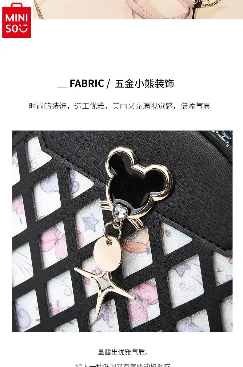 MINISO Disney Mickey Fashion Small Round Bag Women's High Quality PU Multi functional Storage Crossbody Bag