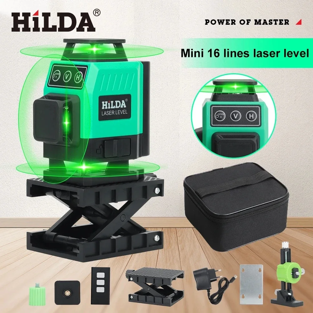 Laser Level HILDA 3D/4D 12/16 Lines Green Beam Horizontal 360 Self Leveling Vertical And Horizontal