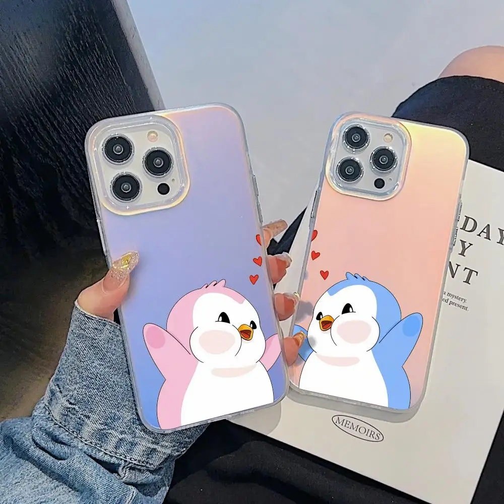 Luxury Pudgy Penguins Transparent Aurora Laser Gradient Phone Case