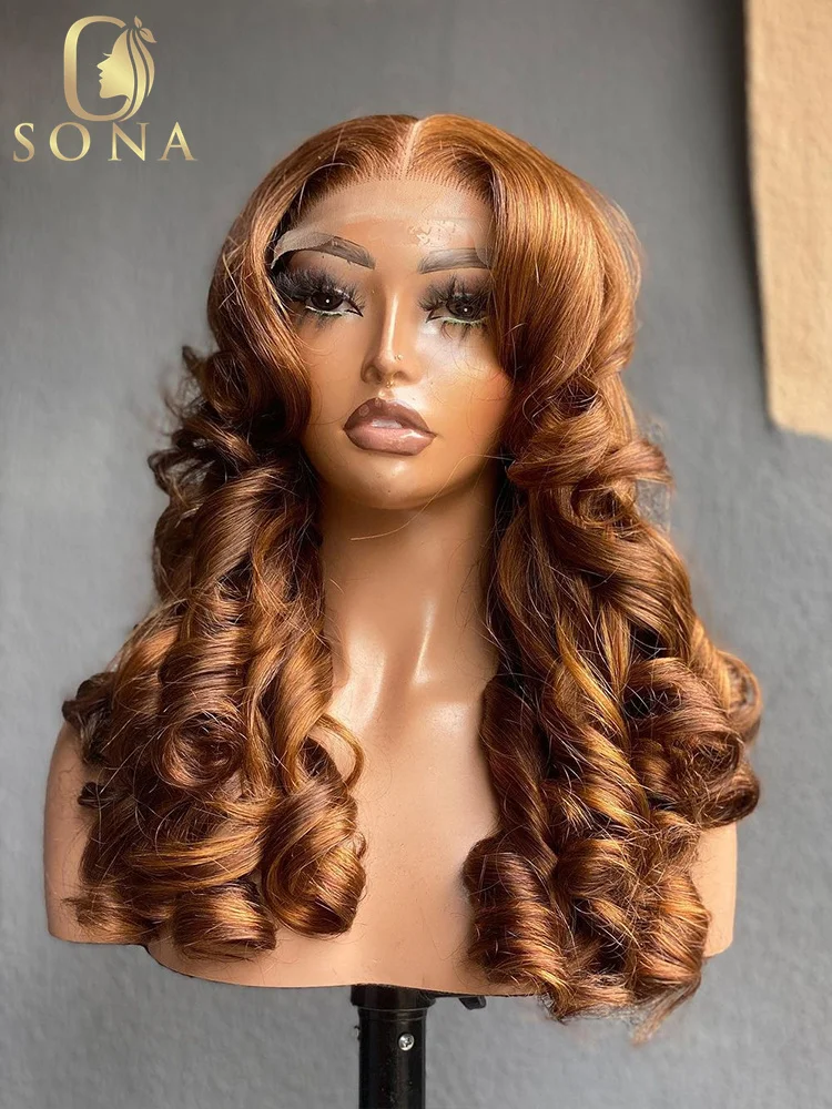 Ombre Light Ginger Brown Colored 13x6 Transparent Lace Frontal Wig Wave Pre-Plucked Ombre Orange 4x4 Lace Closure Human Hair Wig