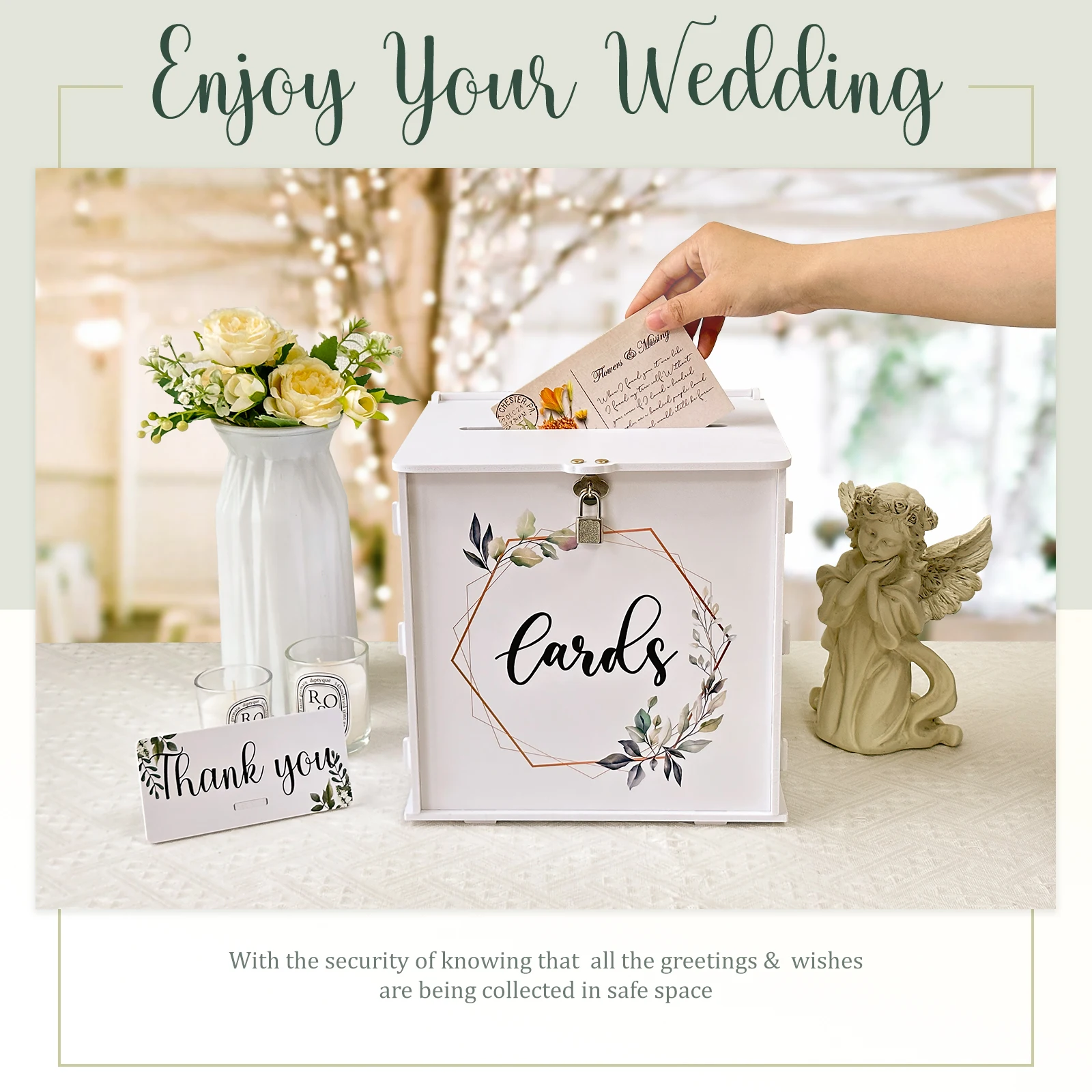 Wedding Card Box with Lock PVC Gift Card Box OurWarm For Wedding Reception Eucalyptus DIY Envelope Money