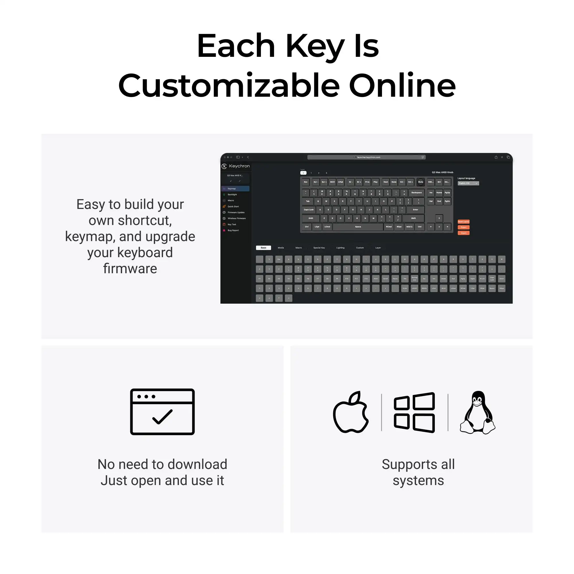 Keychron Q3 Max QMK/VIA 무선 맞춤형 기계식 키보드, 맥 윈도우 리눅스 게이트론 주피터 스위치용