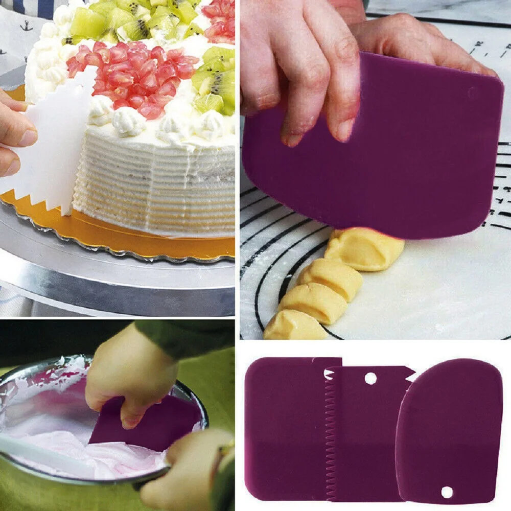 3Pcs/set Cake Cream Spatulas DIY Baking Mixing Scraper Fondant Pastrys Cutters Plastic Bowl Scraper Kitchen Tools