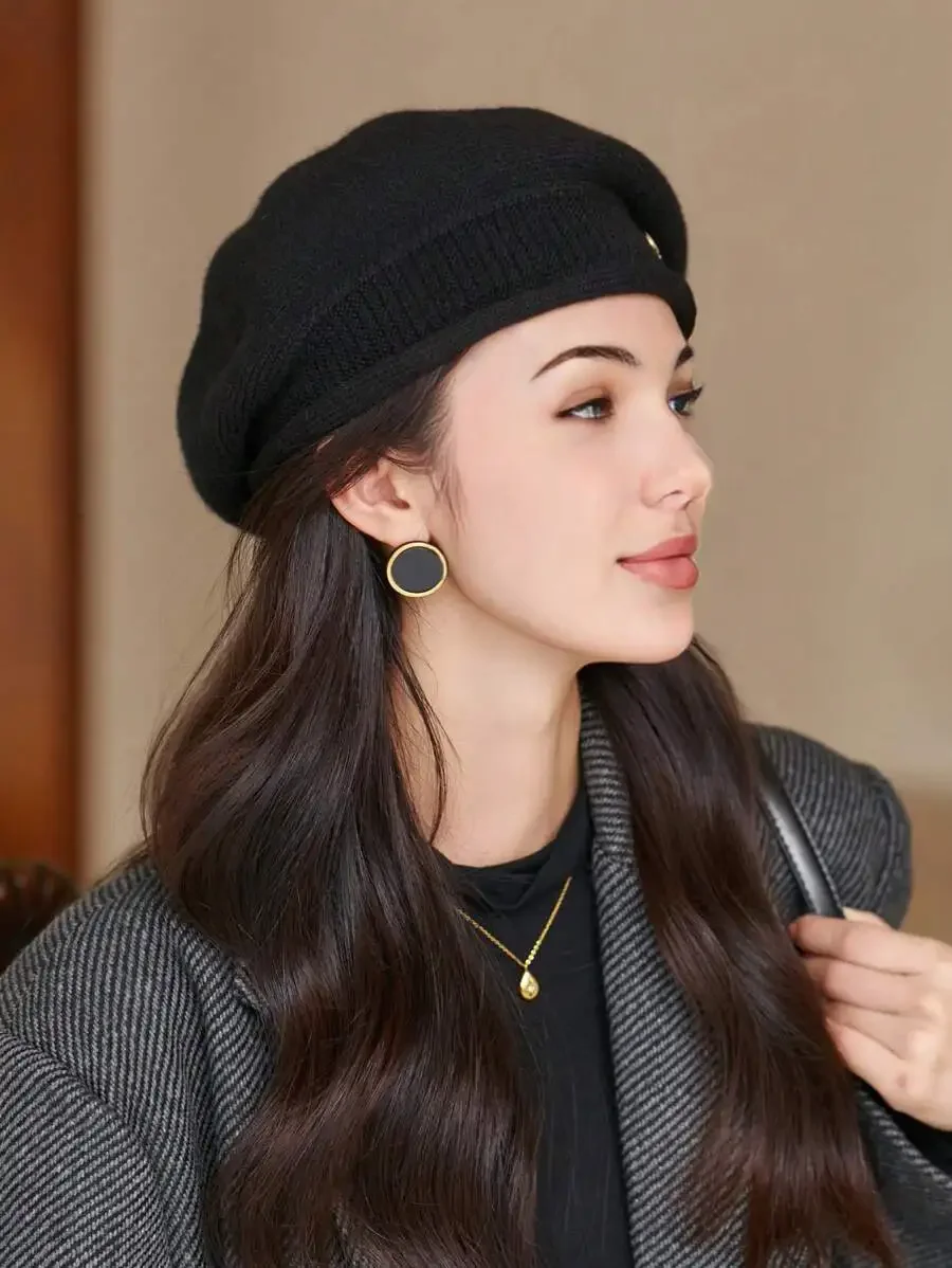 Women's Beret Hat Elegant Autumn Winter Warm Painter Style_voghion.com
