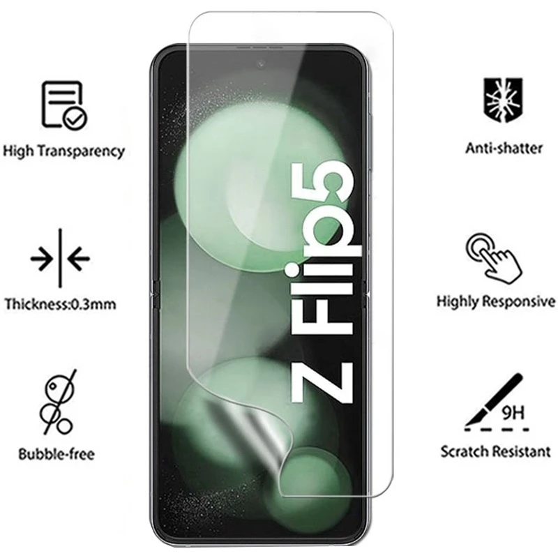 Pellicola idrogel da 3 pezzi per Samsung Galaxy Z Flip 6 5 4 3 protezione schermo frontale in vetro - immagine 2