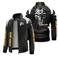 NEW Men's PU Leather Winter Can-am Logo Fashion Motorcycle Zipper Long Sleeve Jacket Outwear Keep Warm Male Coat Jacket 2
