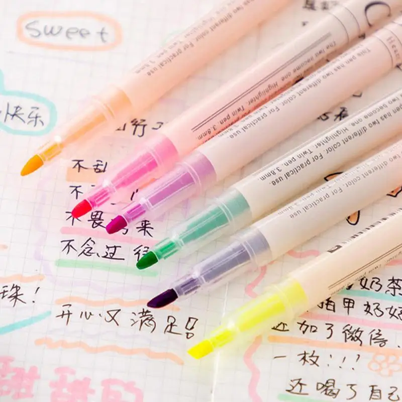 다양한 색상 하이라이터 마커 펜 세트, 부드러운 팁, 일상 마커, 컬러 하이라이터, 6 개