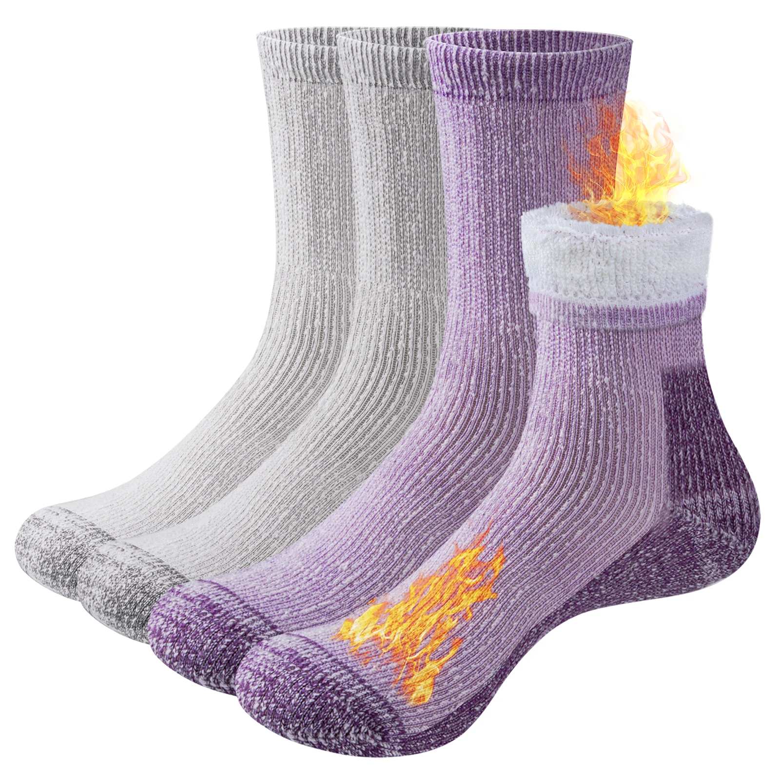 

YUEDGE Womens Merino Wool Socks Moisture Wicking Cushioned Mid Calf Crew Outdoor Hiking Socks For Womens Size 34-45,2Pairs
