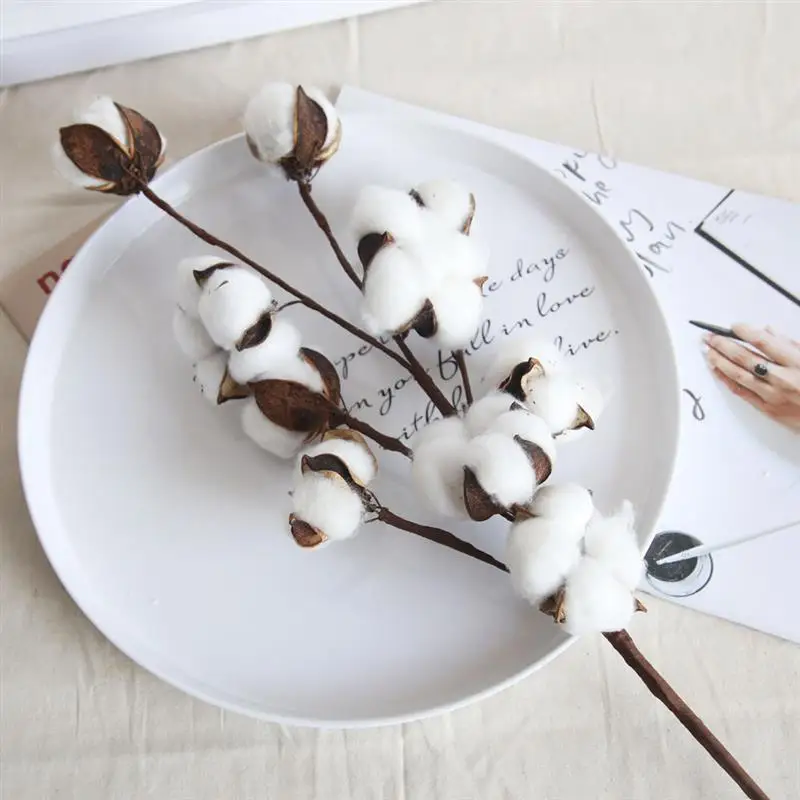 Artificial Dried Cotton Flowers White Flower Branch Wedding Party Decoration Fake Flower Home Decor Eucalyptus Leaves
