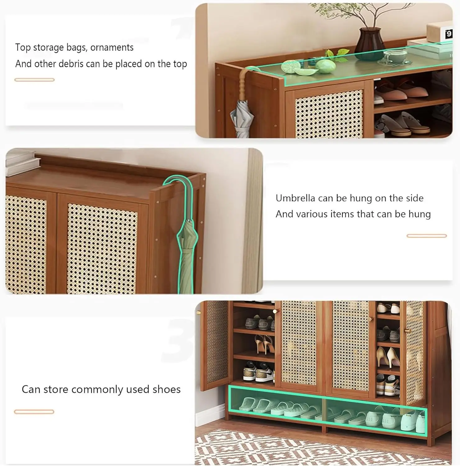 Description Picture 5 of item8-Tier Bamboo Shoe Cabinets with Door, 36-40 Pairs Freestanding Shoe Rack for Closet, Shoe Storage Cabinet for Entryway