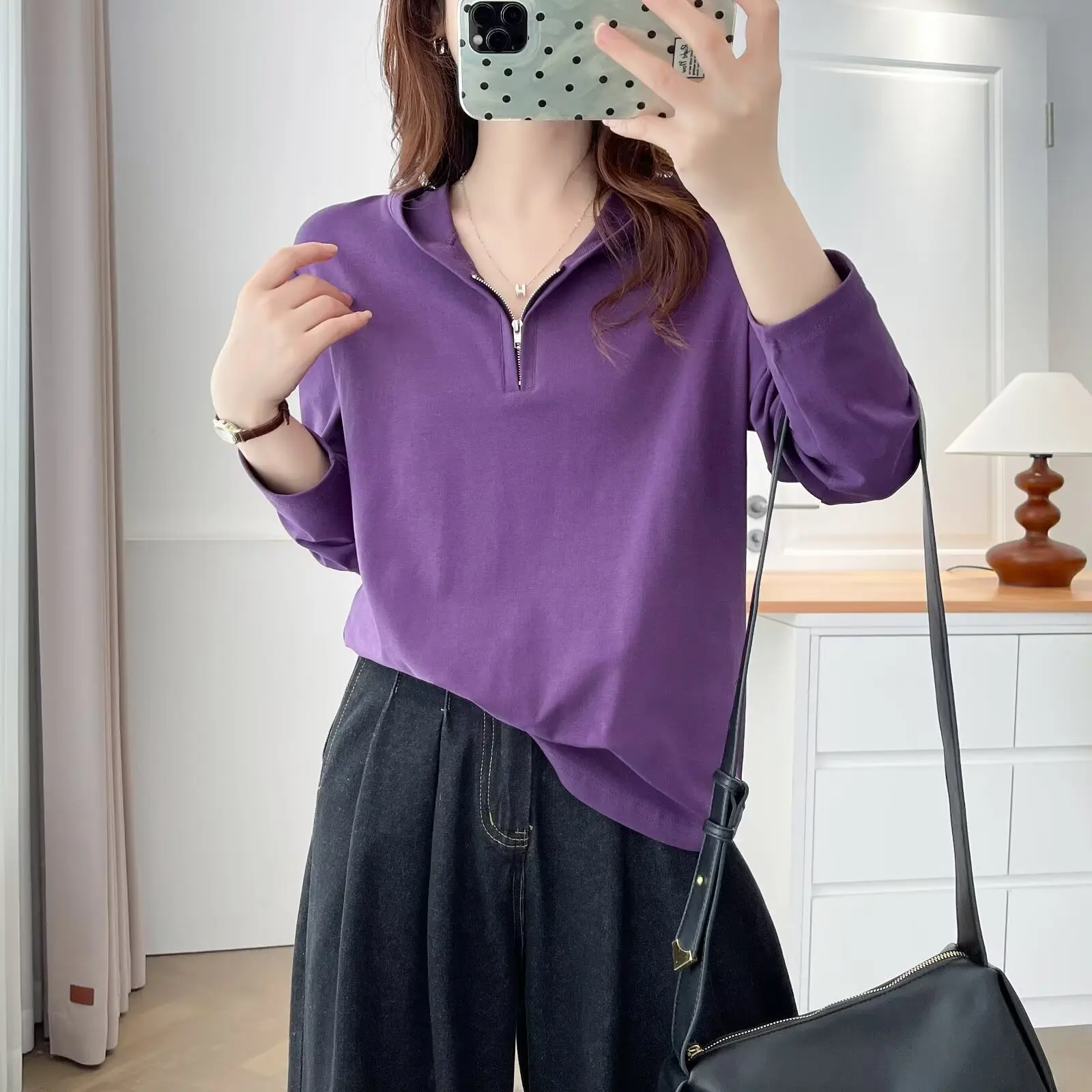 Fashion Plus Size Women's T-Shirt New Style Autumn Hooded Zipper half-collar Long Sleeve Hoodie Top 8822