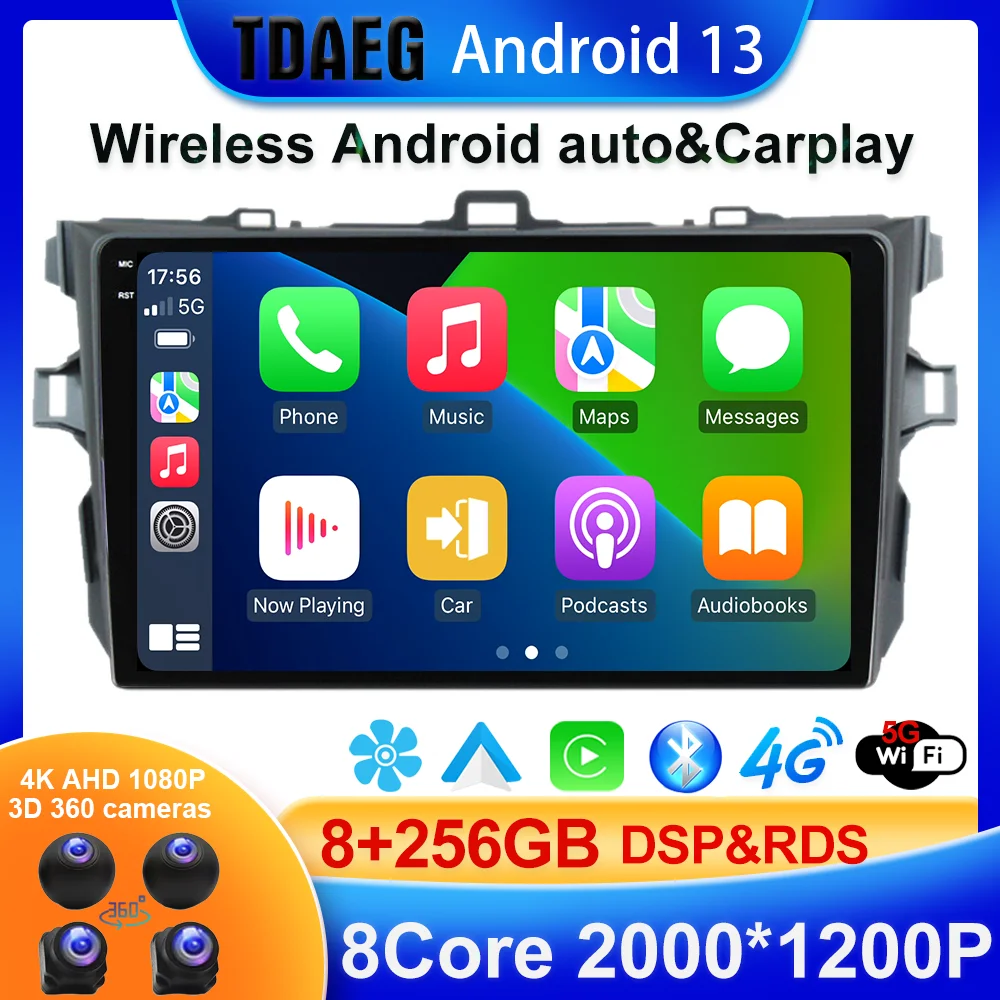 

8 ядер 256 ГБ DSP RDS Android 13 2000*1200P для Toyota Corolla E140/150 2007 2011 автомобильное радио мультимедийный видеоплеер навигатор GPS