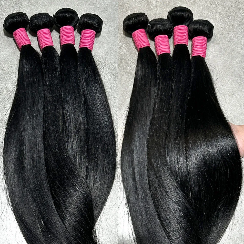 40 50 Inch Bone Straight Weave Human Hair Bundles Raw Hair Extensions Brazilian Natural Black 3 4 Bundle Deals Unprocessed 6