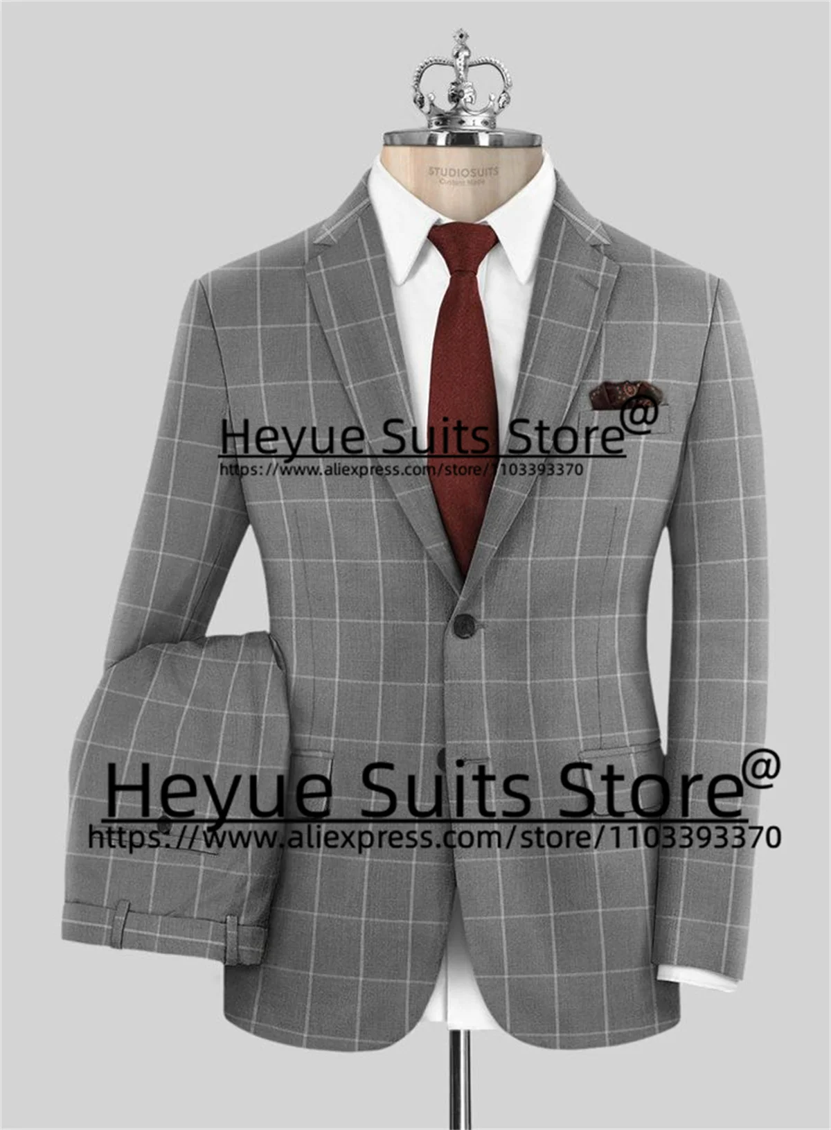 Classic Italian style Gray Plaid Suits For Men Slim Fit Tailor Made Groom Wedding Tuxedos 3Pieces Sets terno masculinos completo