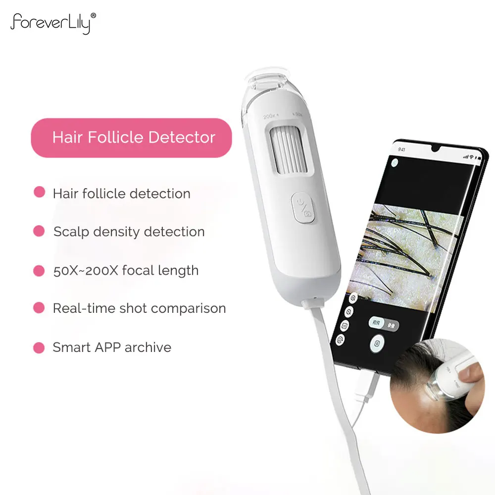 Détecteur visuel de cuir chevelu, Dermatoscope grossissant 50X/200X, analyseur de peau du cuir chevelu, Machine, Mini testeur de peau de pores de follicule pileux