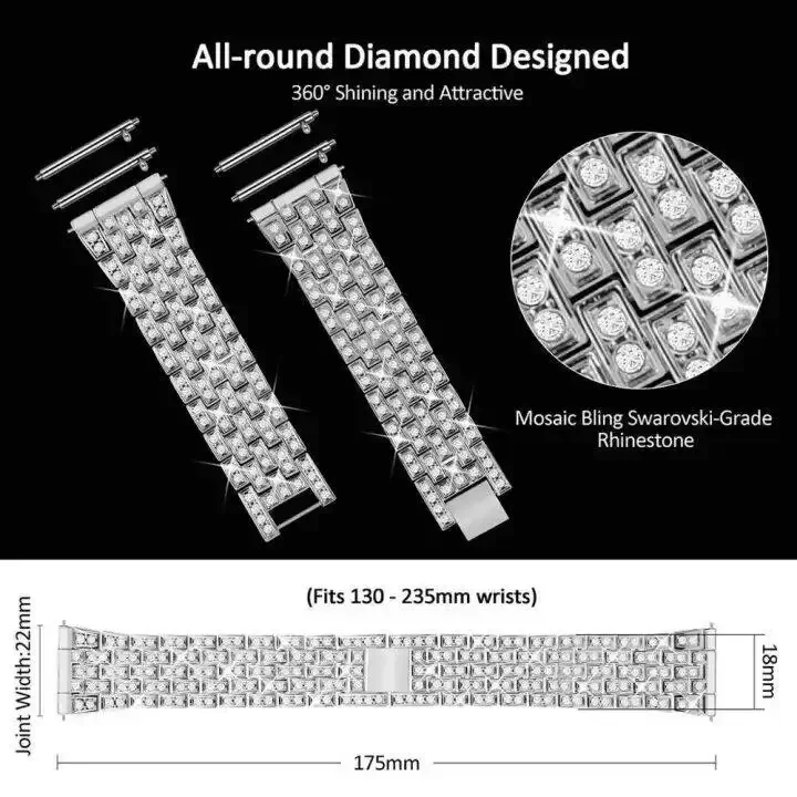 Elegant Metal Diamond Bracelet - 20mm Luxury Watch Band Strap