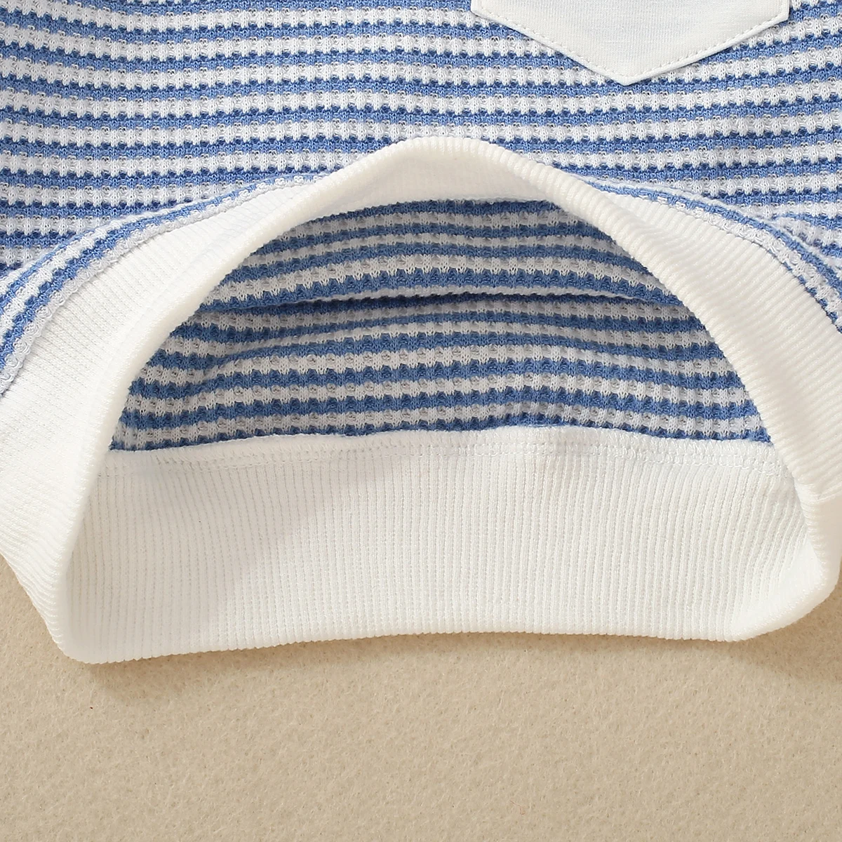 Fall Unisex Boys Girls Infants Light Blue Casual Warm Comfortable Knit Striped Pocket Long Sleeve T-Shirt