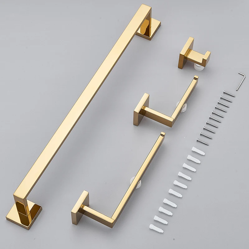 Golden Bathroom Hardware Set Accessories Whole Stainless Steel Paper Holder Bathroom Bar Towel Rack Rail Nail Installation Shelf bathroom hardware accessories bathroom hardware set toilet paper holder paper towel holder shower rod storage rack