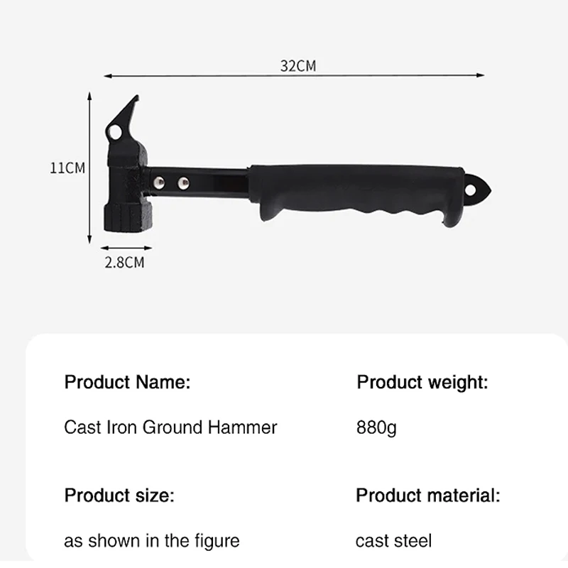 Camping Tent Accessories Hammer Nail Extractor Outdoor Camping Tent Nail Hammer Cast Iron Safety