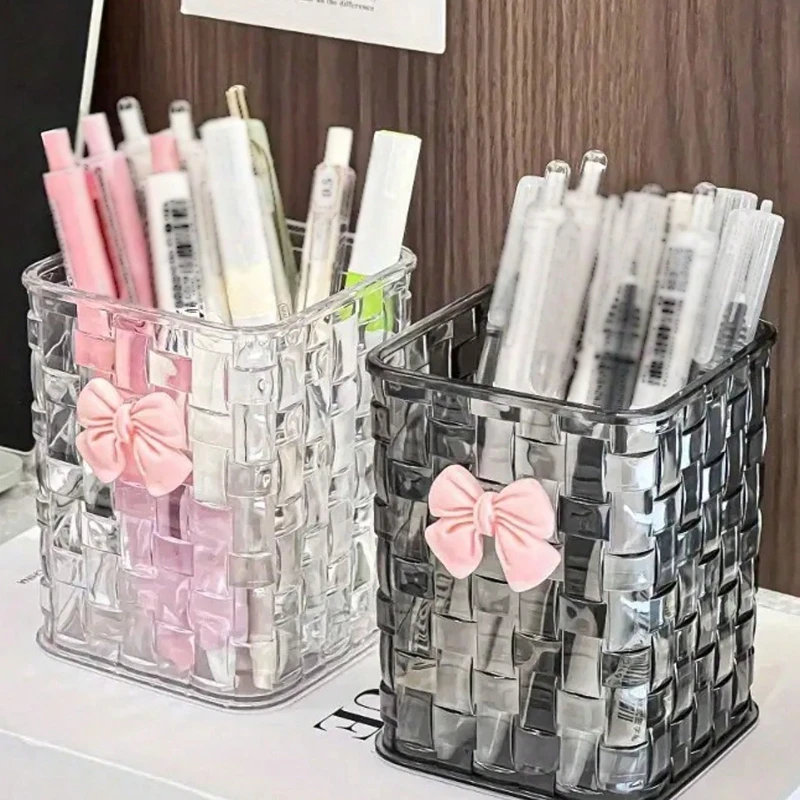 Transparent Acrylic Office with Knot Decoration Pen Holder and Durable for Office Supplies, Pens, and Accessories Convenient