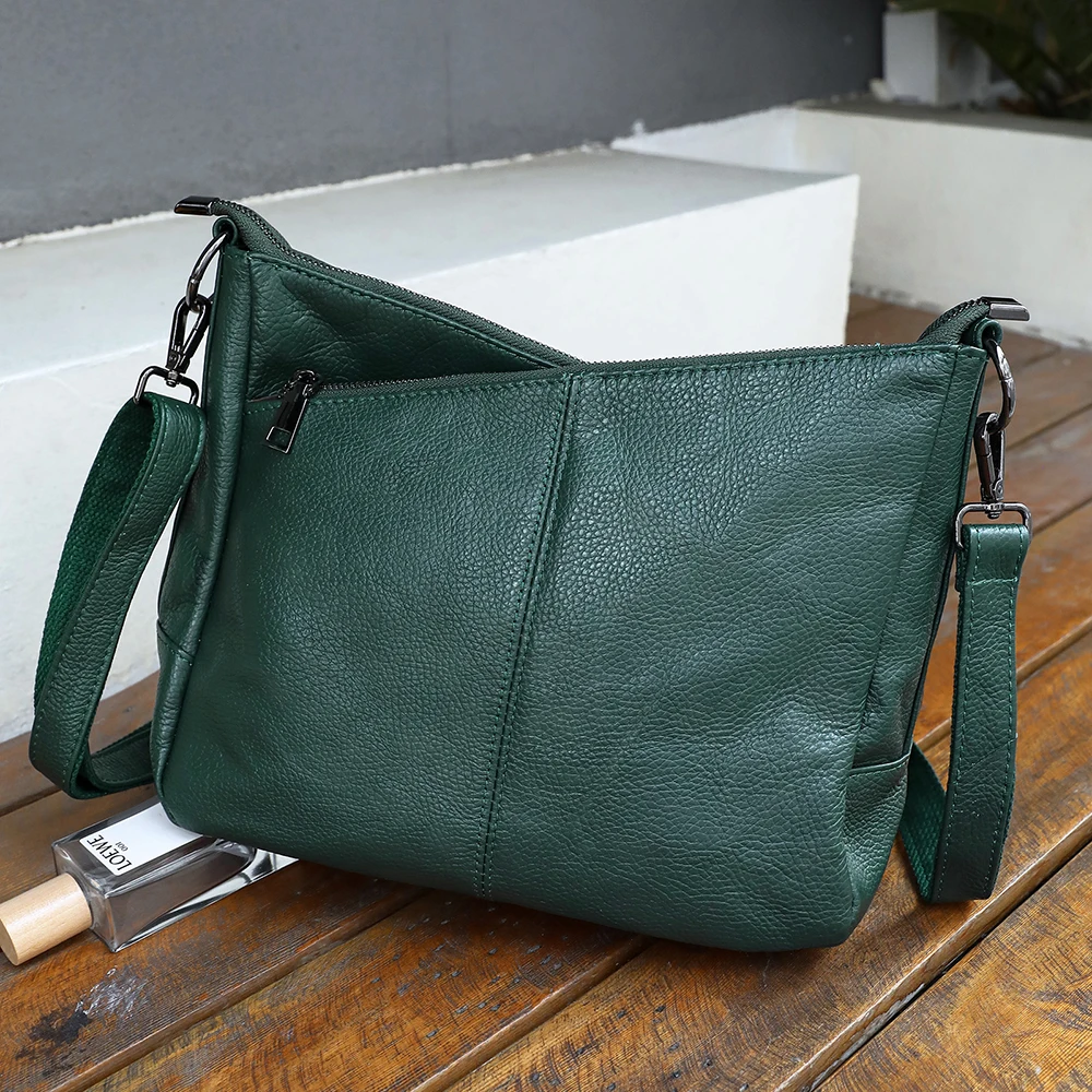 Borsa Hobo da Donna in Pelle Bovina a Grana Piena con Due Cinghie, Multicolore, Grande Capacità, Borsa a Tracolla e a Mano - immagine 3