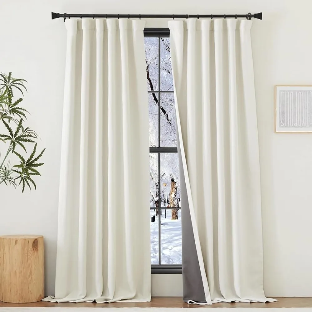 

Short Window Curtains Salon 2 Pieces 100% Blackout Faux Linen Curtains 120 Inches Long 2 Panels Partition Natural W50 X L120